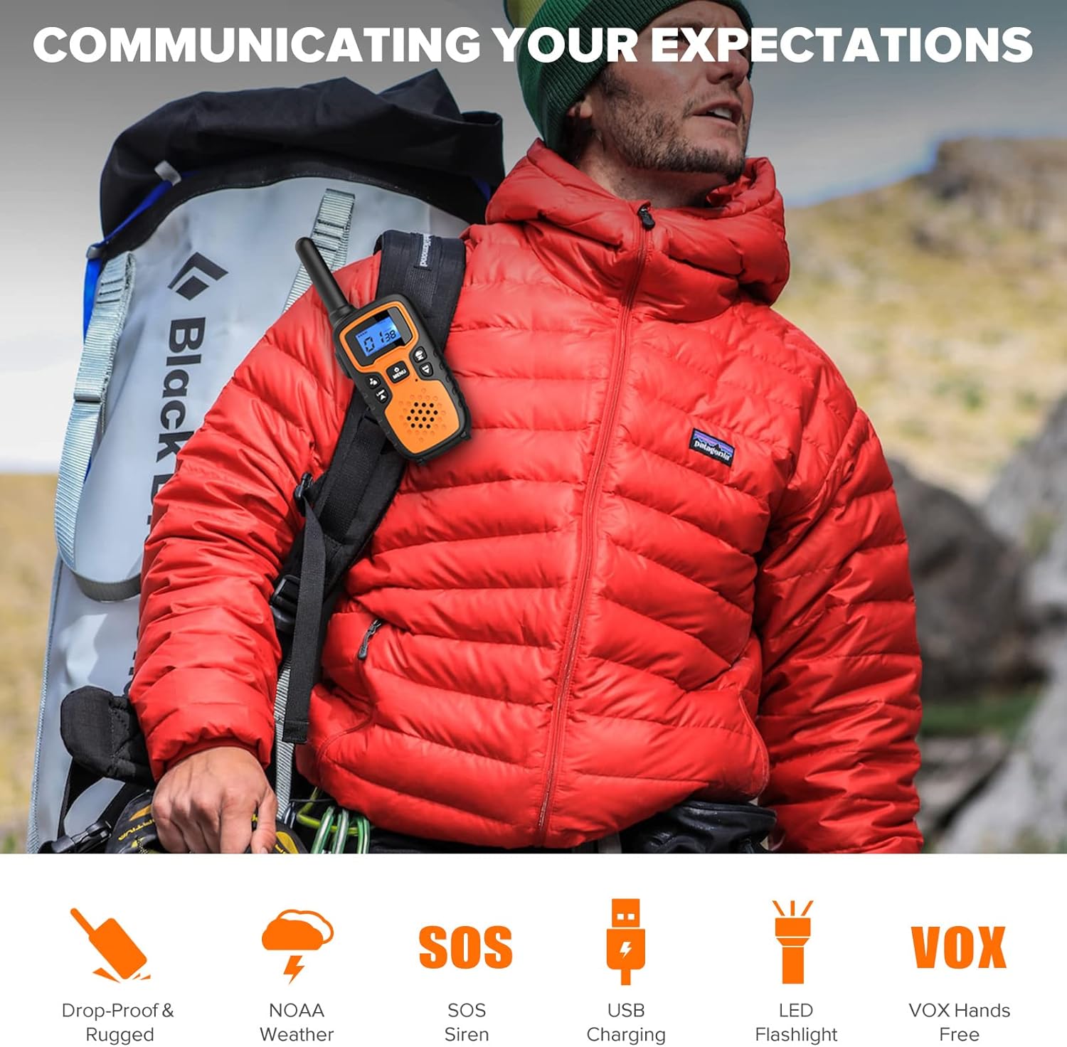 Wishouse Walkie Talkies - Long Range 2-Way Radios | Rechargeable 4-Pack with SOS Siren & NOAA Alert