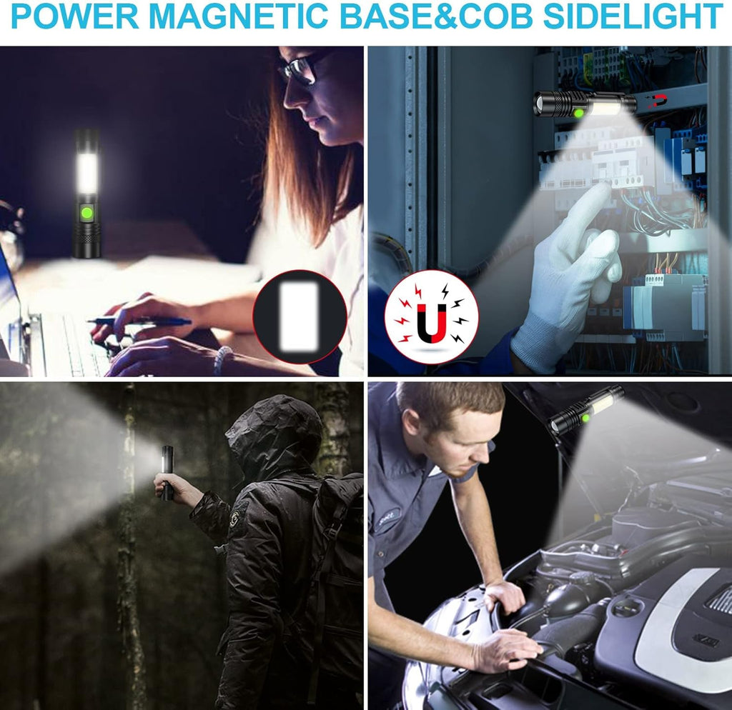 Skiennix Rechargeable Flashlight - Super Bright LED with COB Sidelight, Waterproof, 4 Modes, Tactical Design
