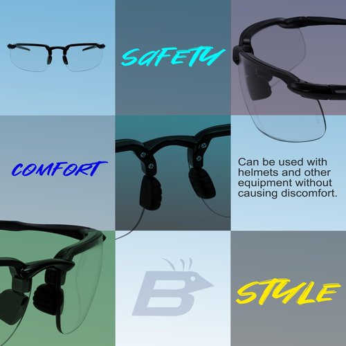 Birdz Skyline Auto-Darkening Safety Glasses Photochromic Transitional Sunglasses Black w/Anti-Fog and UV Protection ANSI Z87.1+