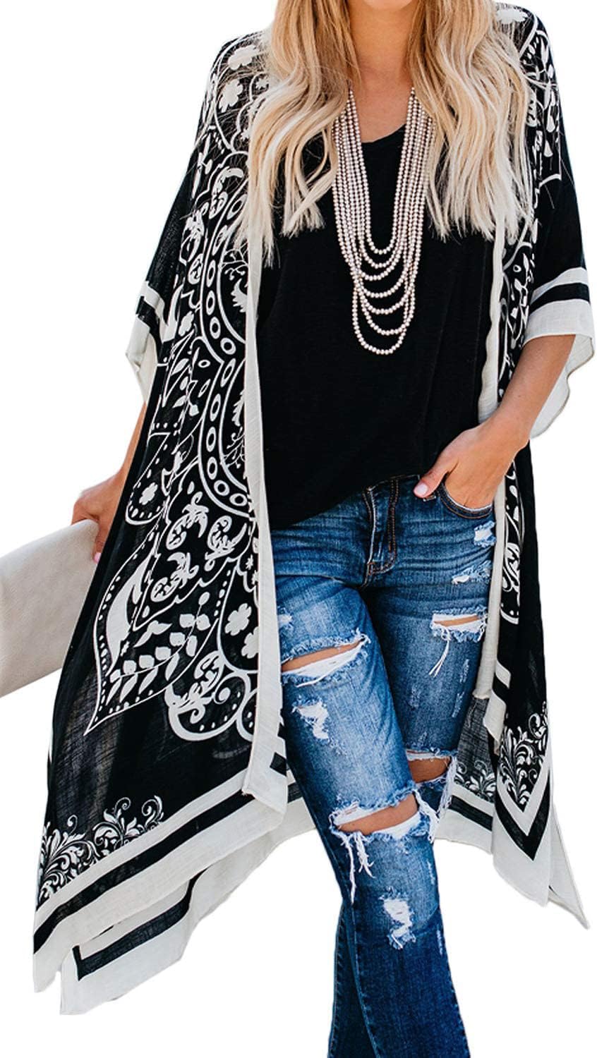 Skiennix Women's Kimono Swimsuit Cover-Up - Casual Summer Beach Cardigan in Multiple Colors