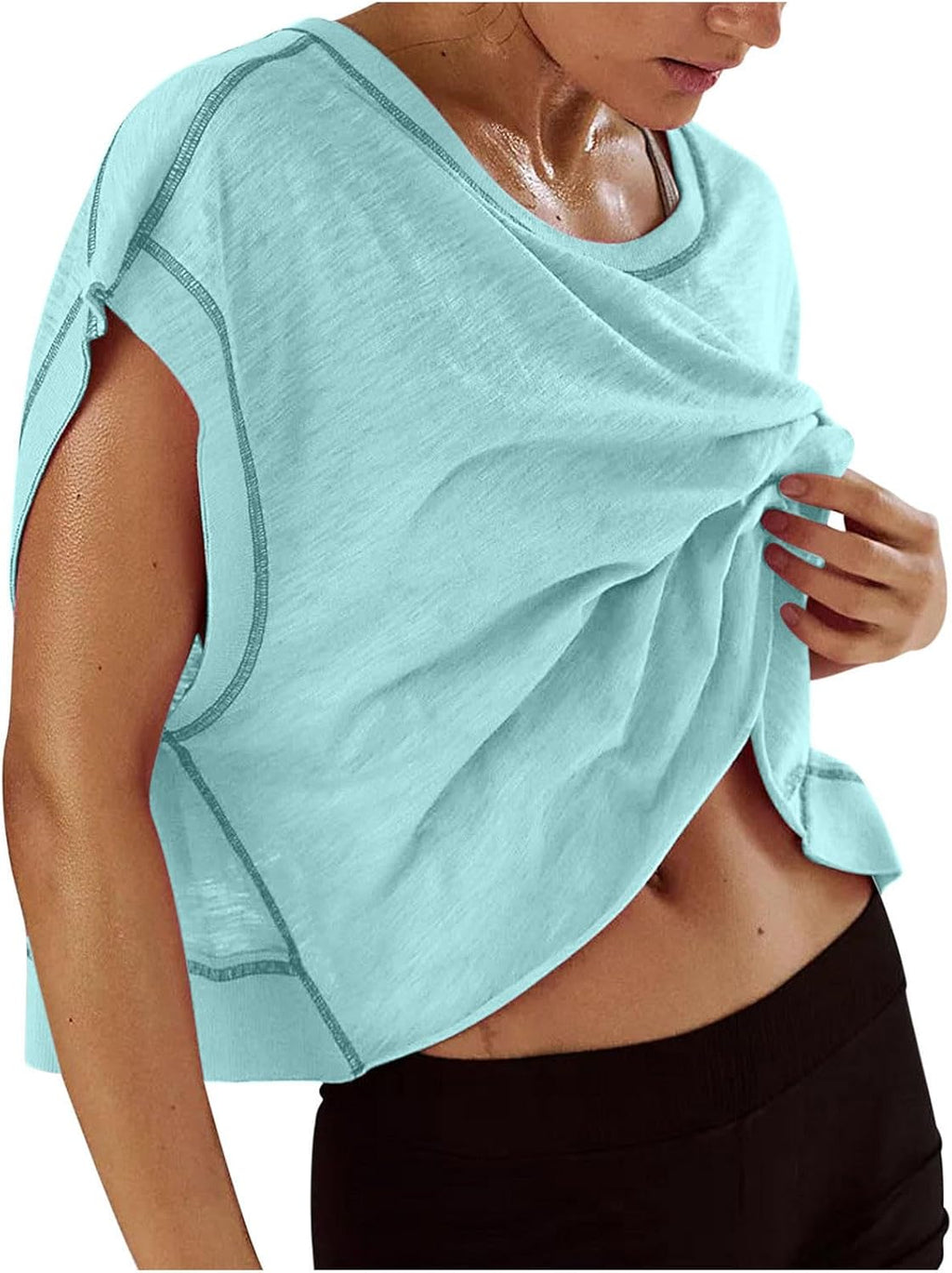 Skiennix Women's Open Back Workout Tops - Y2K Short Sleeve Yoga Shirts | Casual Backless Crop Tees