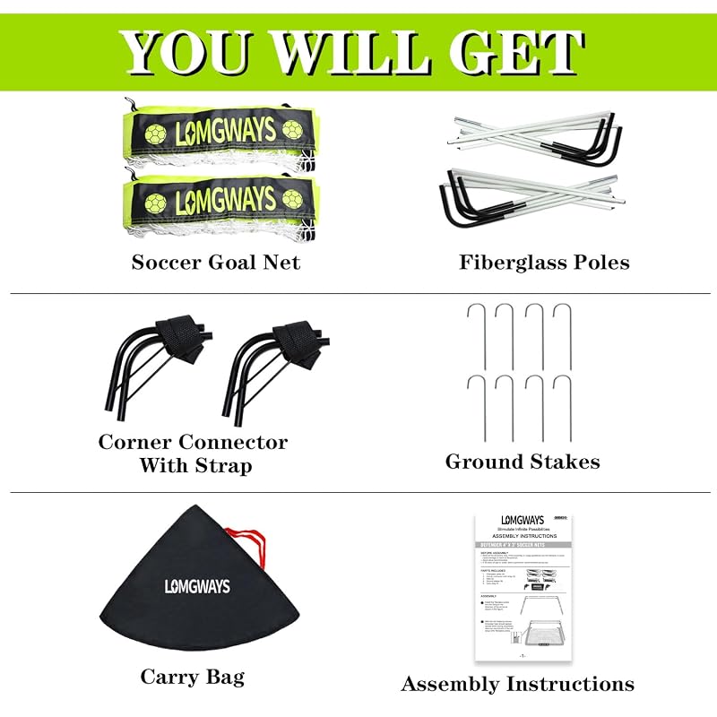 4x3ft Kids Soccer Goal with Carry Bag - 2 Pack, Portable Pop-Up Practice Net (Variation of THIS listing: 4x3FT(2 Pack))