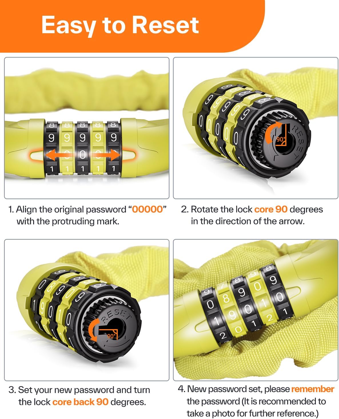 Sportneer Bike Lock - High Security 5-Digit Combination Chain Lock | Keyless Design, 3.2/3.6/4ft Length, 4/6mm Thick