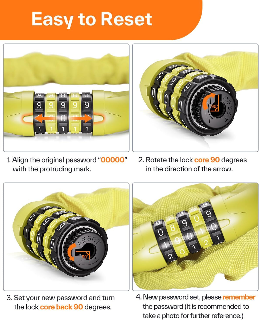 Sportneer Bike Lock - High Security 5-Digit Combination Chain Lock | 3.2/3.6/4ft Heavy Duty Keyless for Bikes, Motorcycles & Scooters