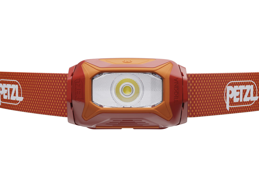 PETZL TIKKINA Headlamp - Compact, Easy-to-Use 300 Lumen Headlamp, Designed for Hiking, Climbing, Running, and Camping - Red