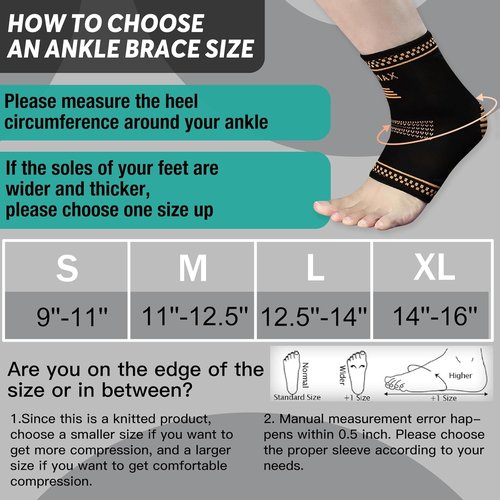 INDEEMAX Copper Ankle Brace - Compression Sleeve for Sprains & Foot Pain Relief | Size L
