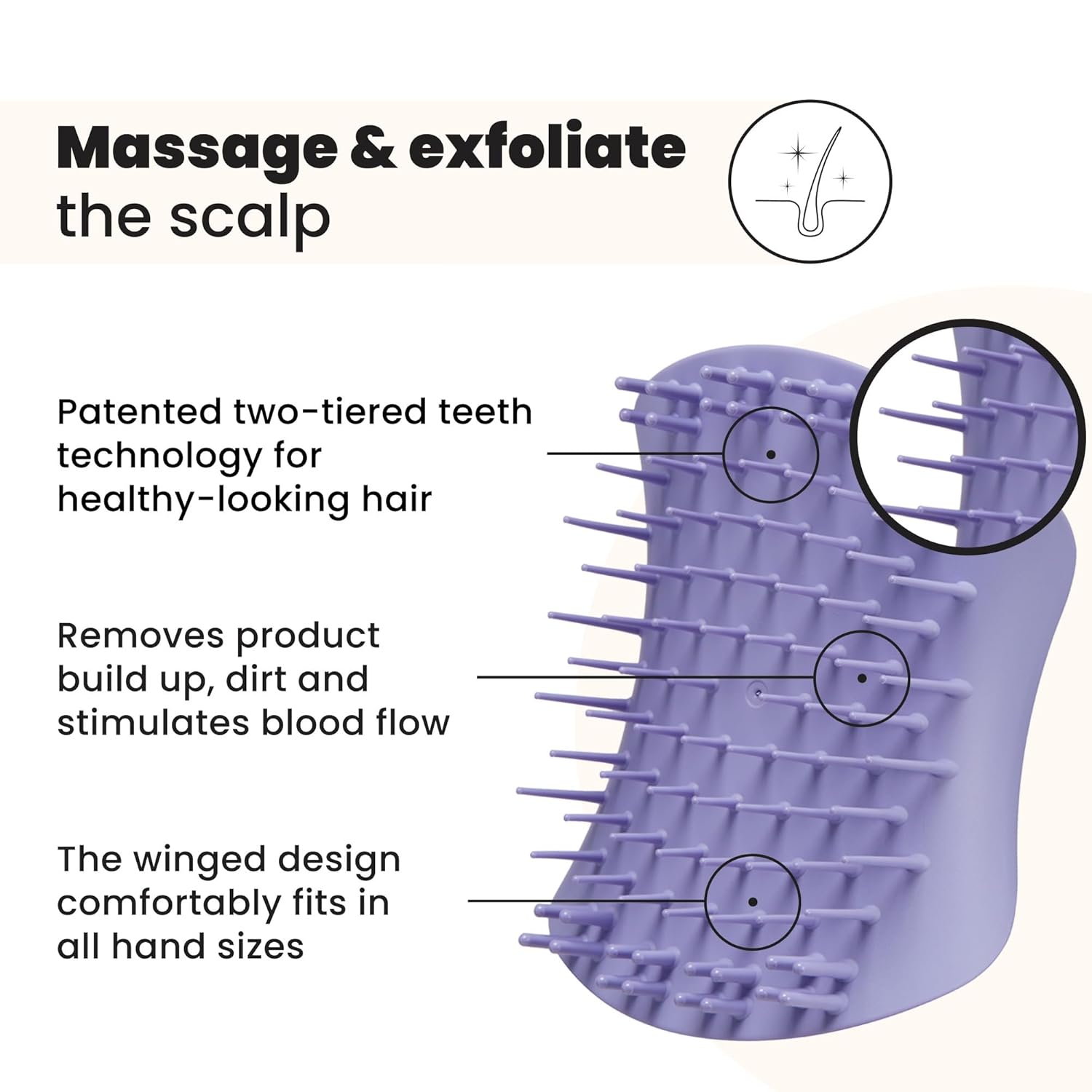 Tangle Teezer Scalp & Shampoo Hairbrush - Exfoliate & Massage for All Hair Types | Lavender Lite Purple