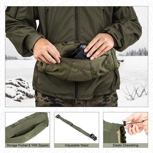 MOXULE Hunting Hand Warmer Muff: Portable Fleece Waist Handwarmer Pouch Insulated Outdoor Gear Cold Weather for Camping, Hiking Green