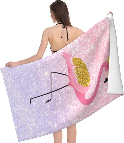 Cute Flamingo Beach Towel for Women/Adults, Personalized Microfiber Beach Towels Bulk, Quick Dry Beach Towel for Pool, Lightweight Bath Towels Oversized Clearance 30"x 60"