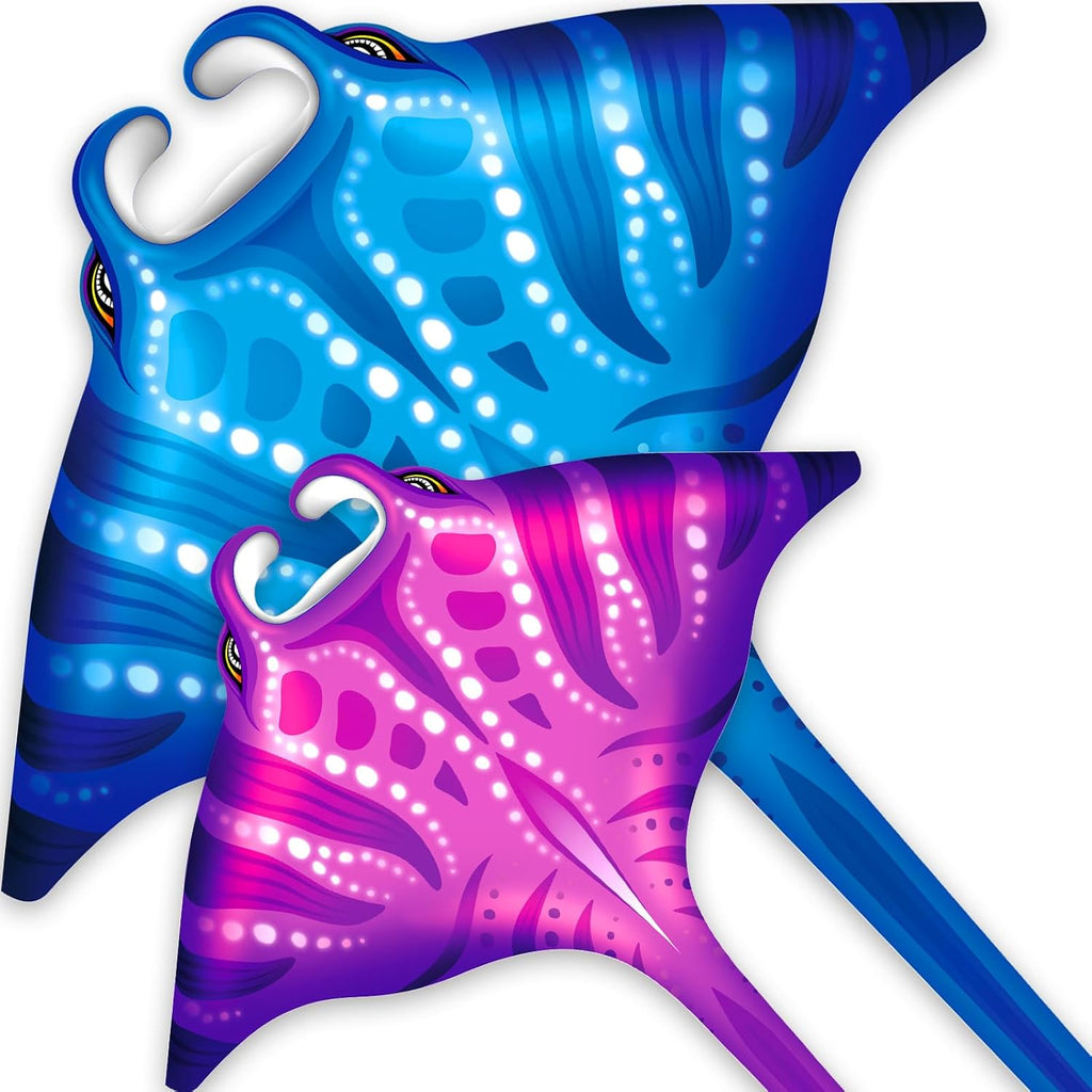 **SGftre Butterfly Delta Octopus Kites - Easy to Fly 3-Piece Set for Kids & Adults | Manta Ray Colors (Blue, Pink)**