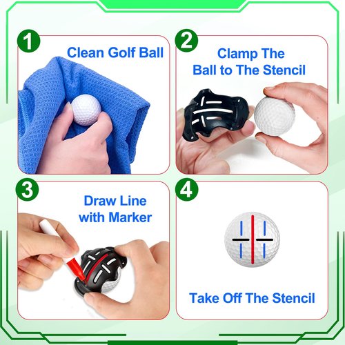 NIFUYOP Golf Ball Line Marker Tool, 3 Golf Ball Marker Stencil and 3 Color Golf Ball Line Marker, Golf Ball Alignment Marking Tool, Golf Ball Stencil with Compact Case Easy to Carry Golf Ball Marker