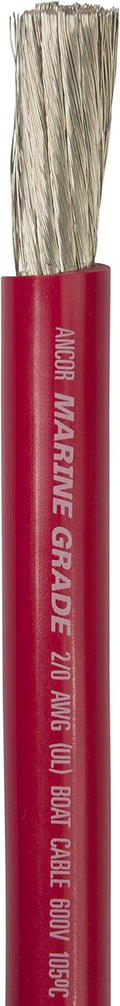Ancor 117502 Tinned Copper Battery Cable - 2/0 AWG (62mm²), Red, 25ft Length for Reliable Power