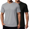 MAGCOMSEN Mens T-Shirts 2 Pack Short Sleeve Crew Neck Quick Dry Breathable Undershirts UPF 50+ UV Summer Work Hiking Active Sport Shirts Black & Light Grey