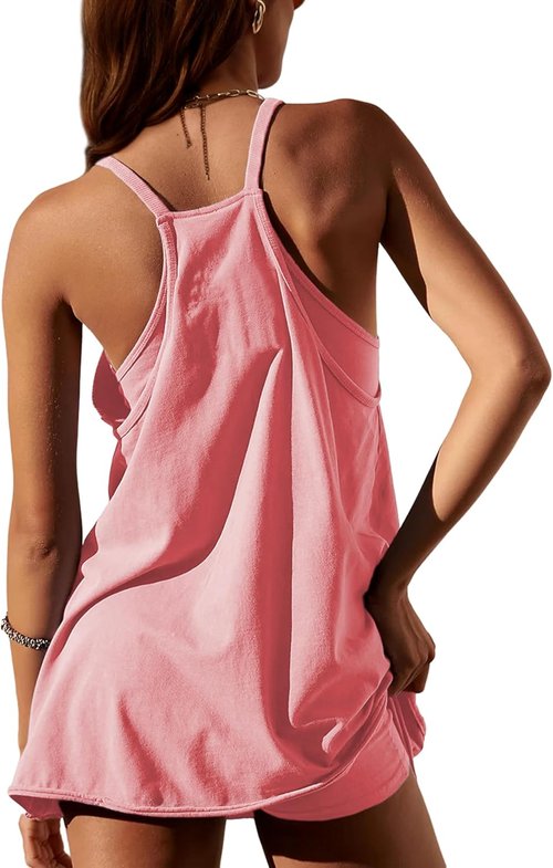 Lentta Women's Athletic Mini Dress - Sleeveless V-Neck Sundress with Built-In Shorts