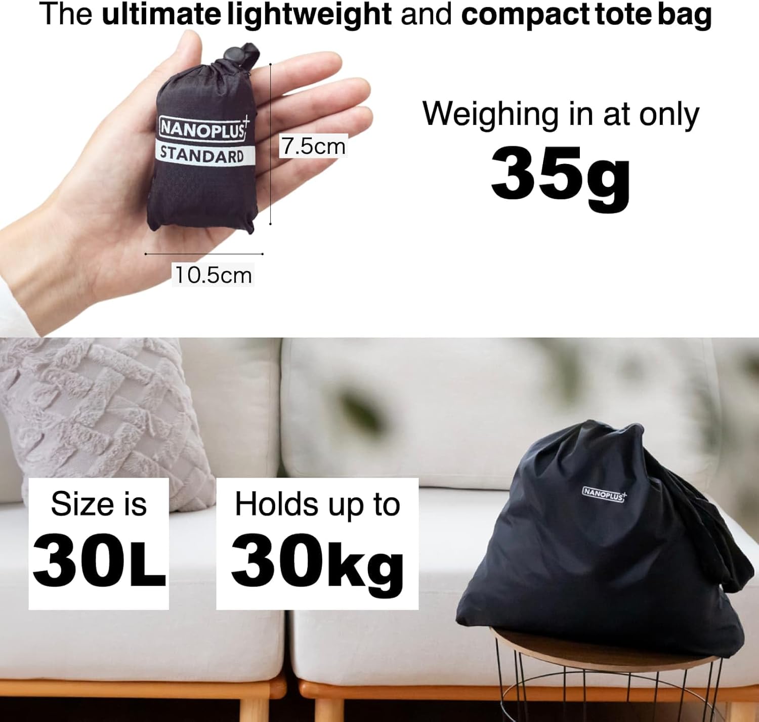Skiennix Compact Reusable Grocery Tote Bag - Lightweight, Foldable & Packable for Travel
