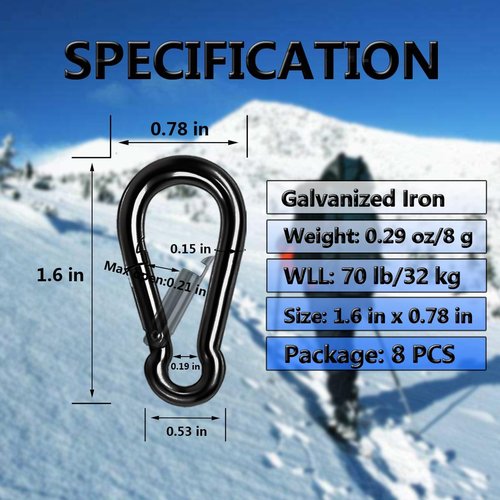 Heavy Duty Black Carabiner Clip by [Brand Name] - Spring Snap Hook for Camping, Hiking, Fishing & More