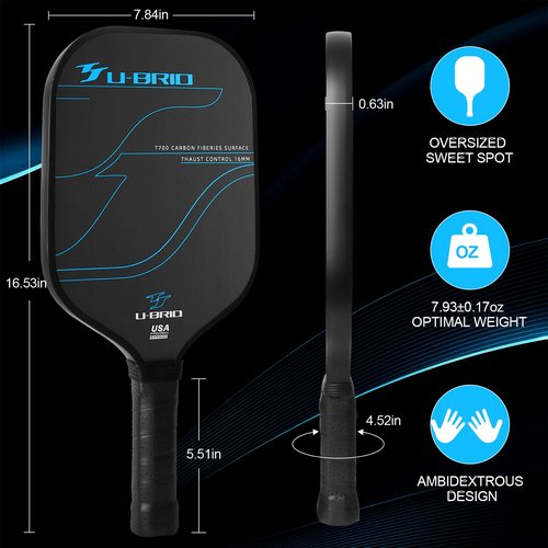 U-BRIO Pickleball Paddles 3K&T700 Carbon Fiber Pickleball Paddle USAPA Approved, 16mm Honeycomb Core & Thermoformed & Textured Surface Pickle Ball Paddle, Pickleball Gifts for Advanced Players