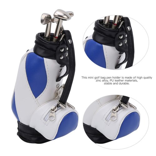 LZKW Desktop Office Golf Pens with Bag, Golf Bag Pen Holder, Souvenir Set for Fathers Fans Men Golfer(Blue and White)