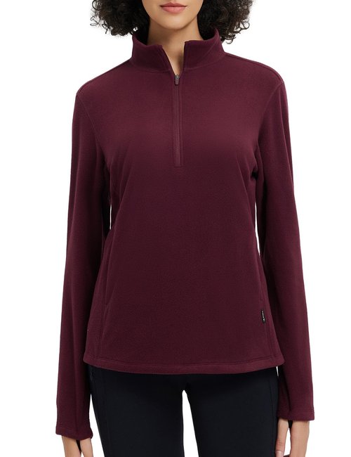baleaf Women's Thermal Quarter Zip Pullover Polar Fleece Long Sleeve Hiking Running Warm Tops Cold Weather Gear with Kangaroo Pocket Wine Red XS