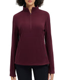 baleaf Women's Thermal Quarter Zip Pullover Polar Fleece Long Sleeve Hiking Running Warm Tops Cold Weather Gear with Kangaroo Pocket Wine Red XS