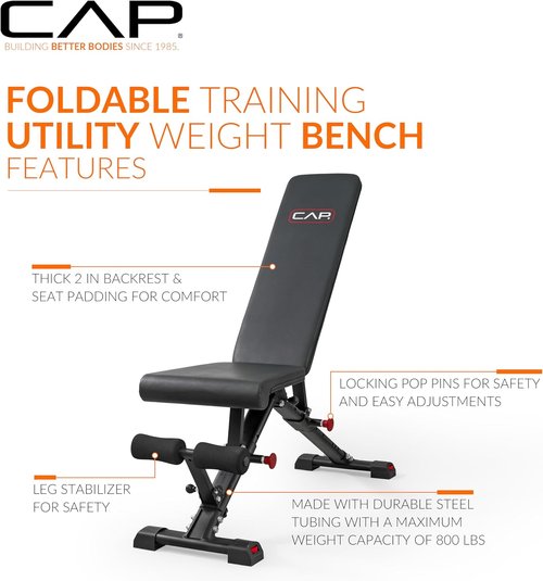 CAP Barbell Adjustable Utility Weight Bench - Multi-Purpose Strength Training | Various Options Available
