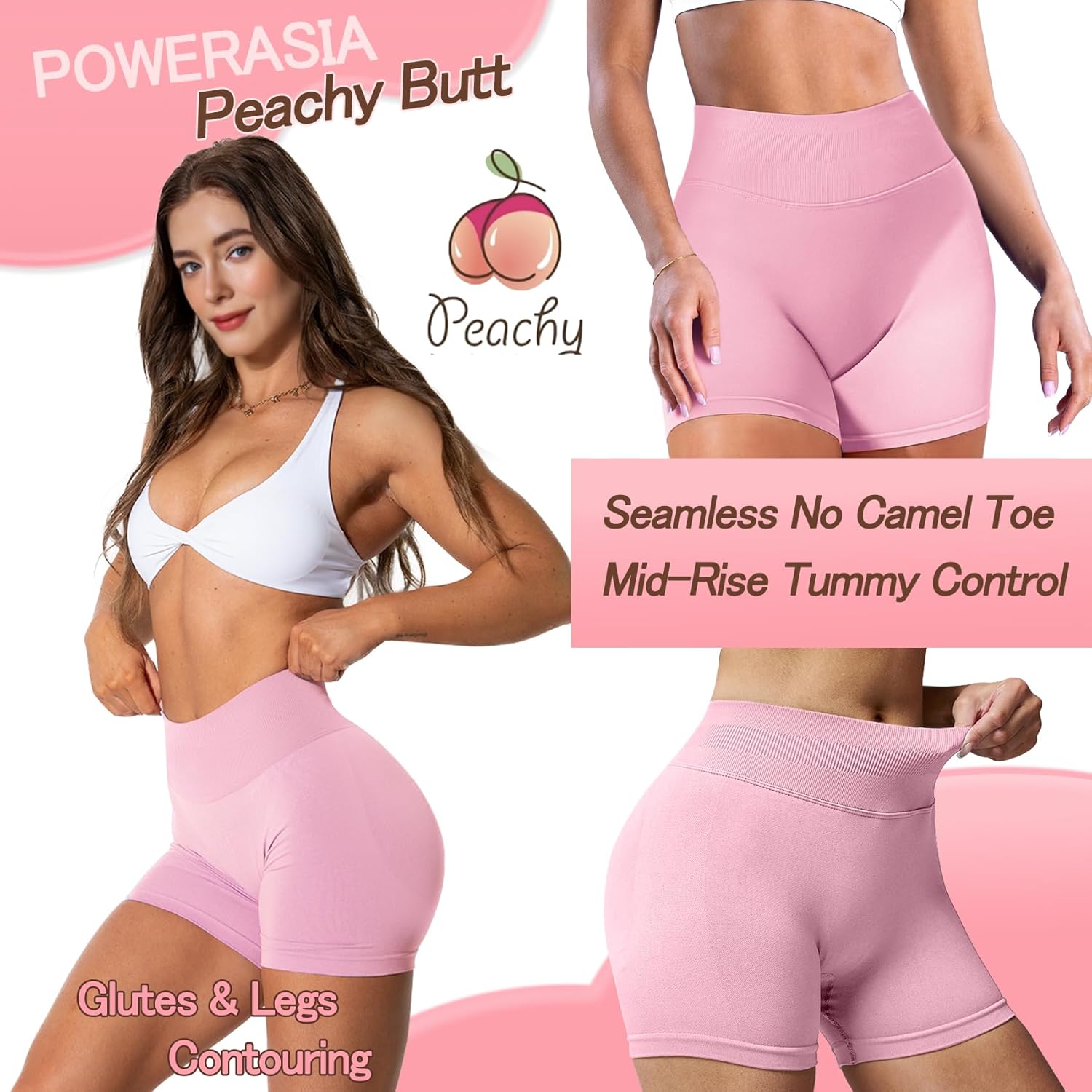 POWERASIA 4.5" Workout Impact Shorts Hidden Scrunch Butt Lifting Gym Booty Biker Shorts for Women Tummy Control