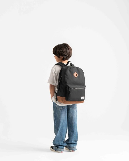 Herschel Supply Co. Youth Heritage Backpack, Black/Saddle Brown, 26 L