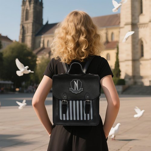 Addams Gothic Faux Leather Backpack Black fashion Back pack