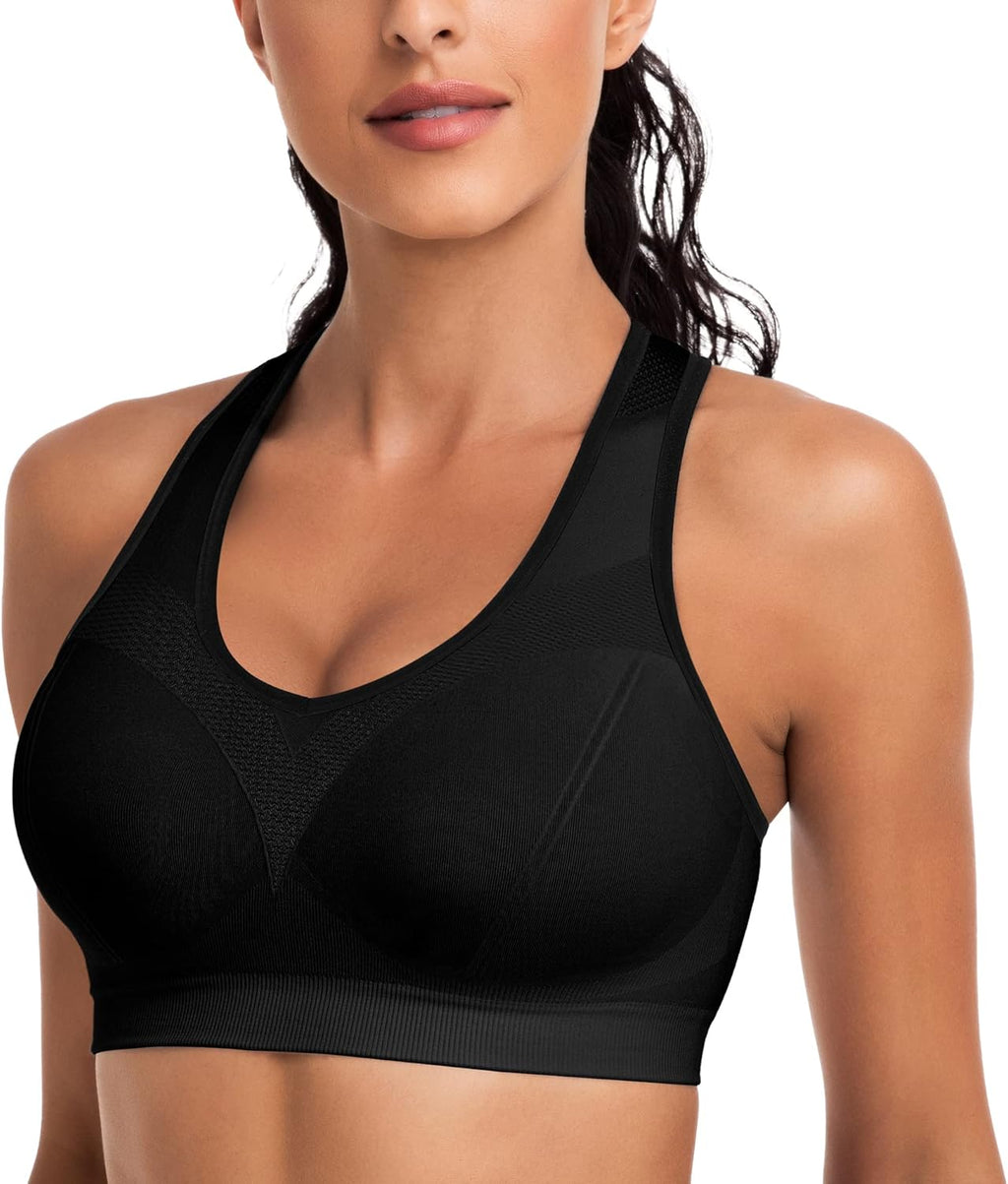 Skiennix Racerback Sports Bra - High Impact Athletic Tank Top with Pads for Yoga & Workouts