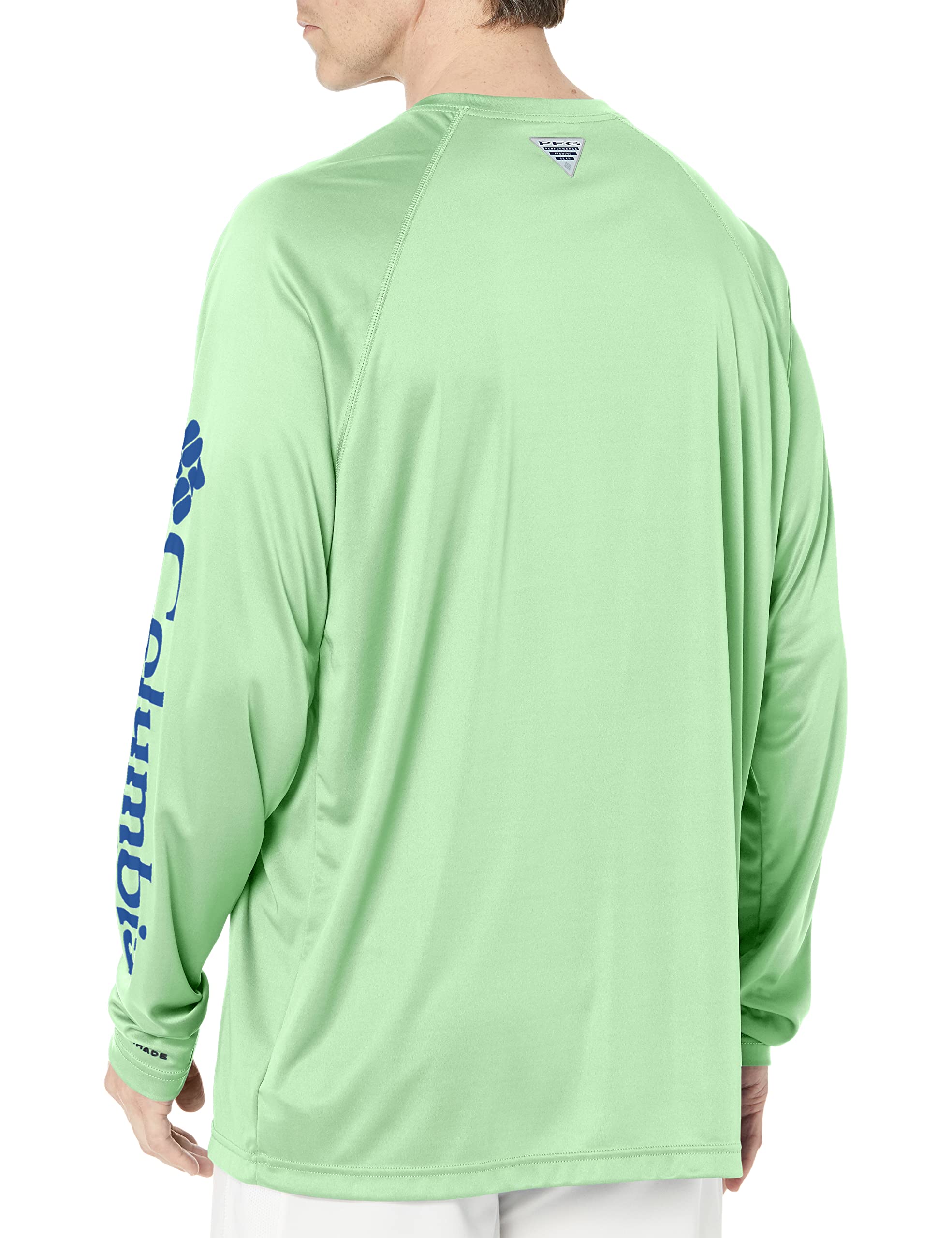Columbia Men's PFG Terminal Tackle Long Sleeve Fishing Shirt, Key West/Vivid Blue Logo, Small