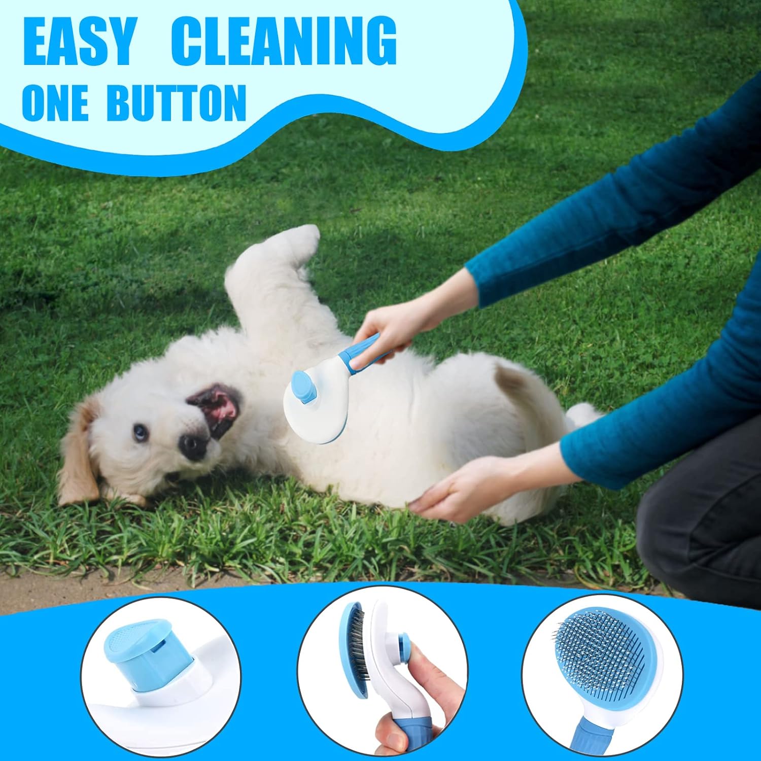 Skiennix Dog Brush Grooming Kit - 5PCS Set for Shedding, Flea Comb & Slicker Brush | Blue