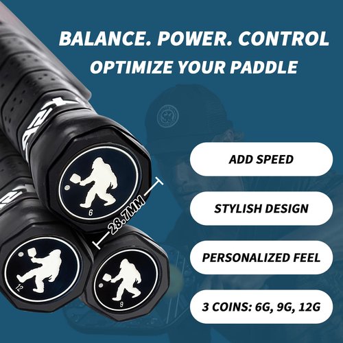 Fjalljós Pickleball Paddle Weighted Cap Coins - Pickleball End Cap Weights Counterbalance Paddle – Enhanced Power & Control, Personalized Feel (3Pack-6g-9g-12g, Bigfoot)