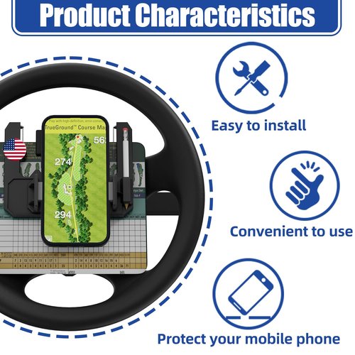 CartClan Golf Cart Steering Wheel Cell Phone Mount, Flip Up Phone Holder for Golf Cart Steering Wheel, Suitable for Club Car/EZGO/Yamaha Models, Mobile Phone Mount Wide 2"-3.5"