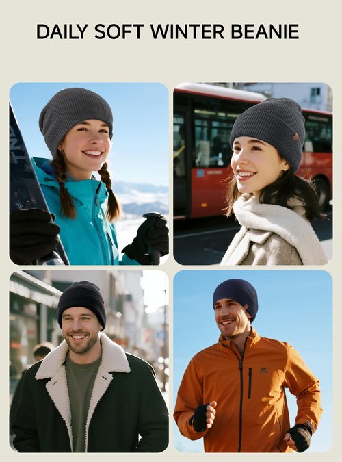 TRENDOUX Winter Merino Wool Beanie: Knit Warm Beanie Hats for Men Women Soft Unisex Stocking Cap Black