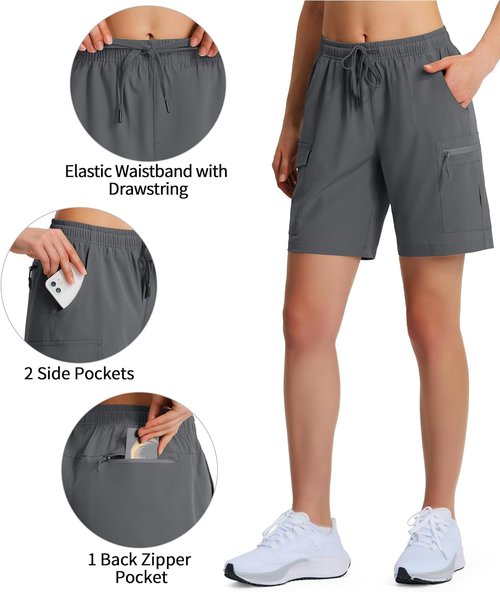 Ksmien Women's Hiking Cargo Shorts - Lightweight Quick-Dry Design with Zipper Pockets | Perfect for Travel & Golf