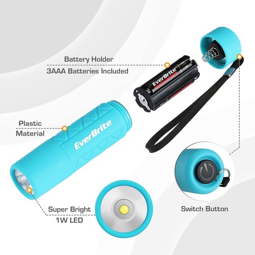 EverBrite Mini Flashlight Set - 6 Multicolor 1W LED Lights with Lanyard | Perfect for Camping & Emergencies