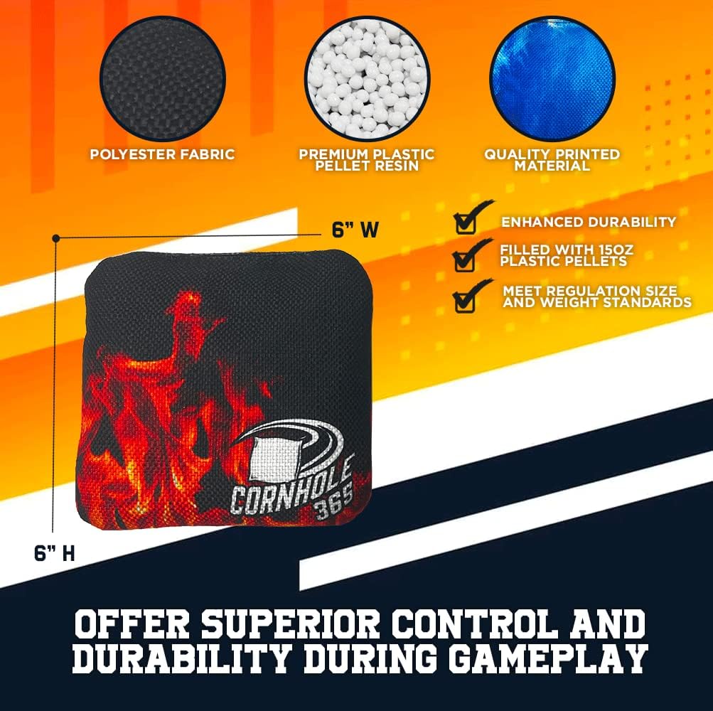 Cornhole365 Cornhole Bags - All-Weather, Heavy-Duty Fabric, Double-Stitched - Fire & Ice Set of 8 for Indoor & Outdoor Fun