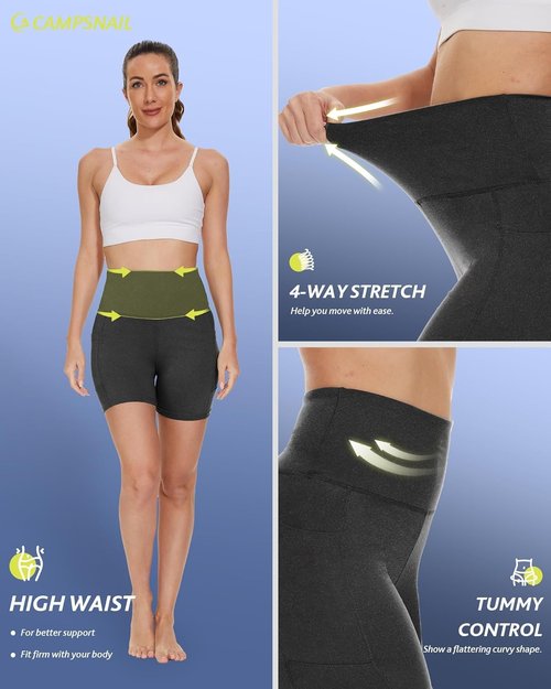 CAMPSNAIL Biker Shorts for Women - High Waisted Spandex with Pockets | Tummy Control Gym & Yoga Shorts