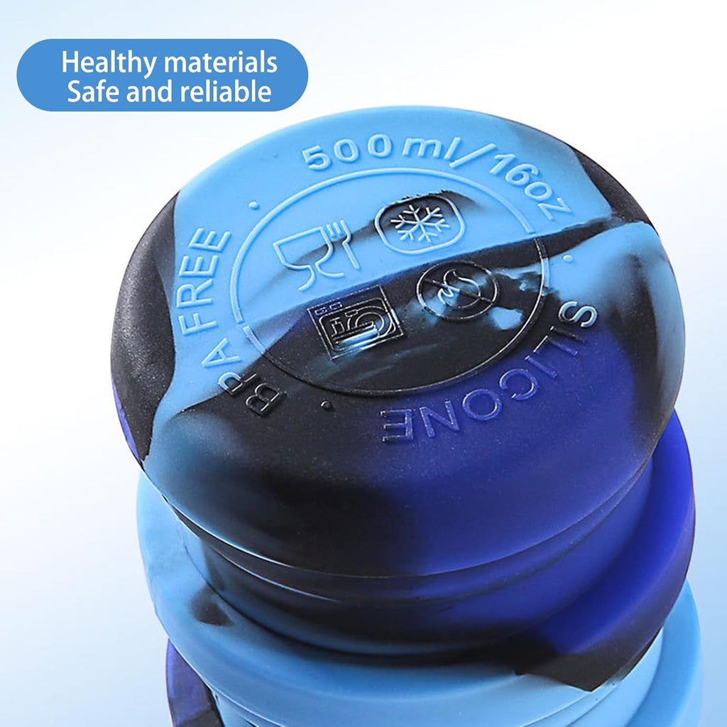 Skiennix Collapsible Water Bottle - Portable 500ml Silicone Travel Bottle with Mountaineering Buckle