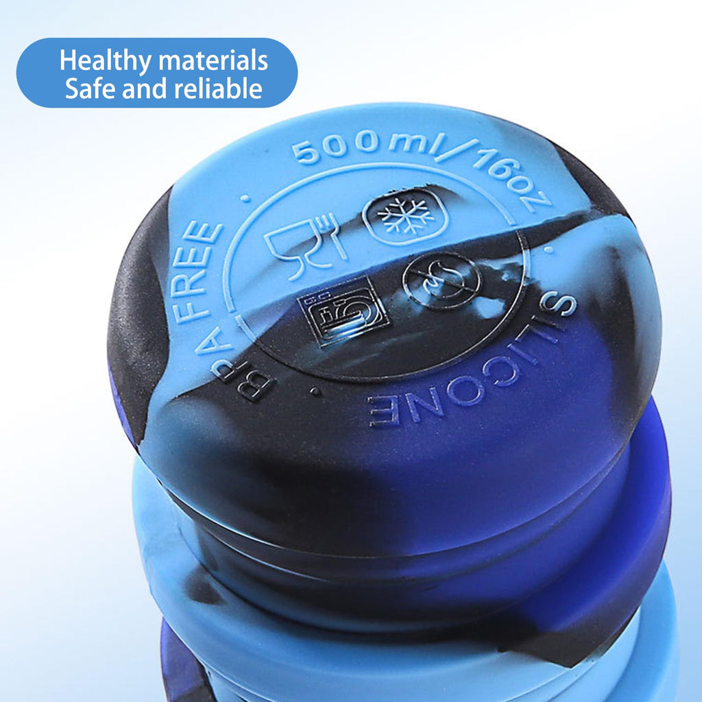 YCTMALL Collapsible Water Bottles Two Pack Travel Sports Portable Sport Water Bottle comes with mountaineering Buckle 500ml silicone Water-proof camping water bottle (Blue and Pueple Color)