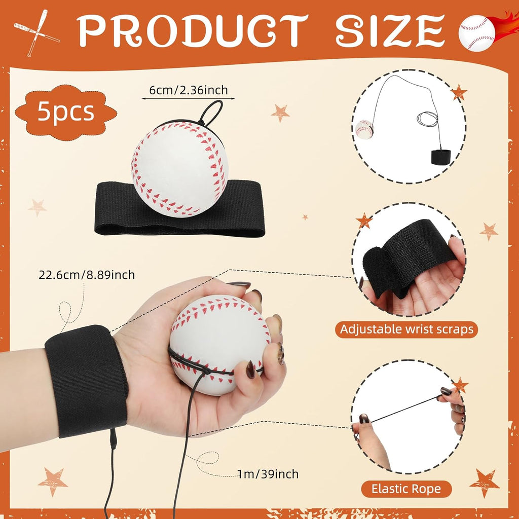 Skiennix Baseballs Wrist Return Ball - 2.36 Inch Rebound Bouncy Ball with Strap | Fun Outdoor Activity for All Ages