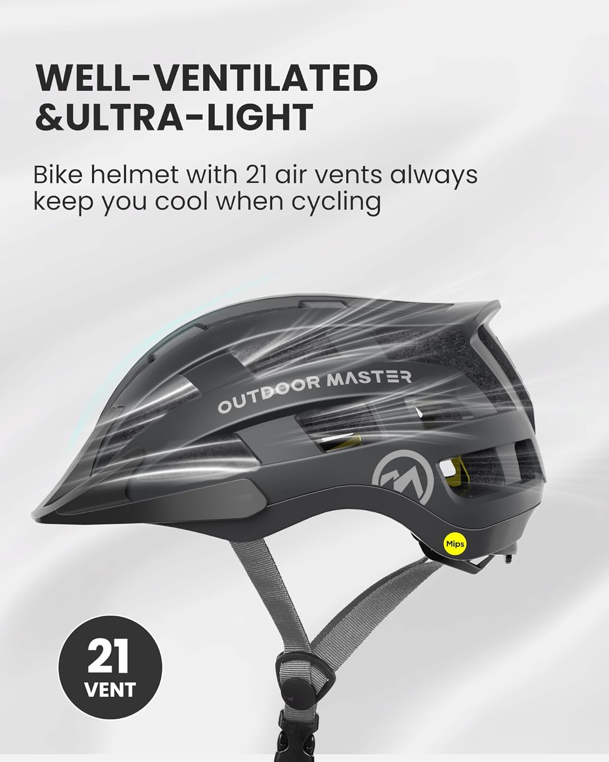 OutdoorMaster Gem II MIPS Bike Helmet - Lightweight Cycling Helmet with Light for Youth & Adults
