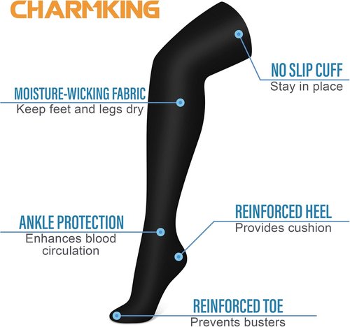CHARMKING Compression Socks - Knee High Support for Men & Women | 3 Pairs for Running & Athletic Use