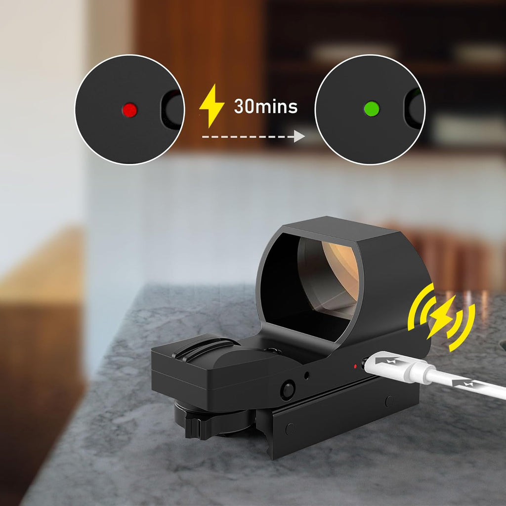 UUQ Rechargeable Reflex Sight - 1x28x40mm Red Dot Optic with Multiple Reticles | Picatinny Rail Compatible