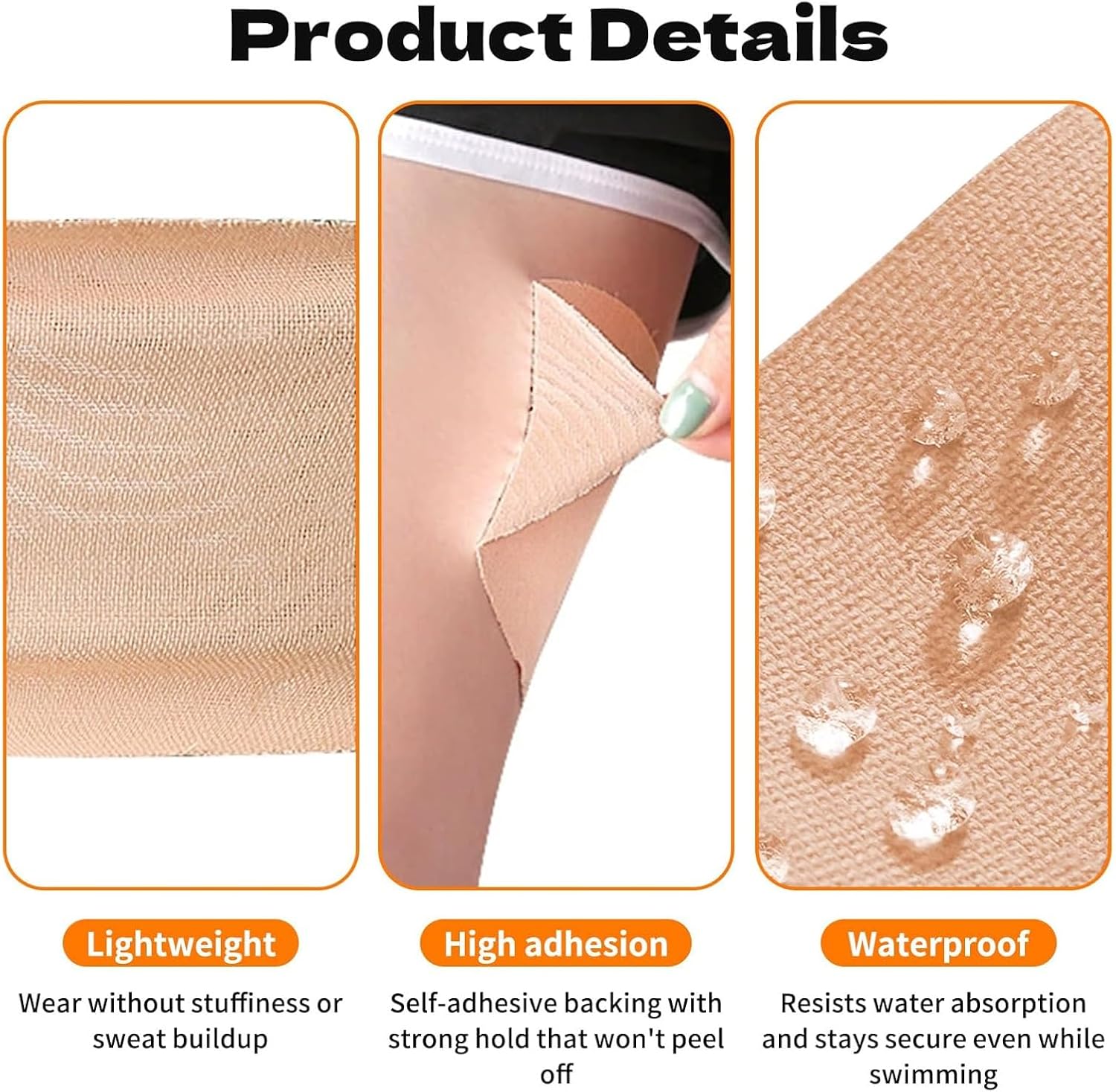 Skiennix 14 Pcs Anti-Chafing Thigh Patches - Sweatproof Light Skin Tone Friction Pads for Women
