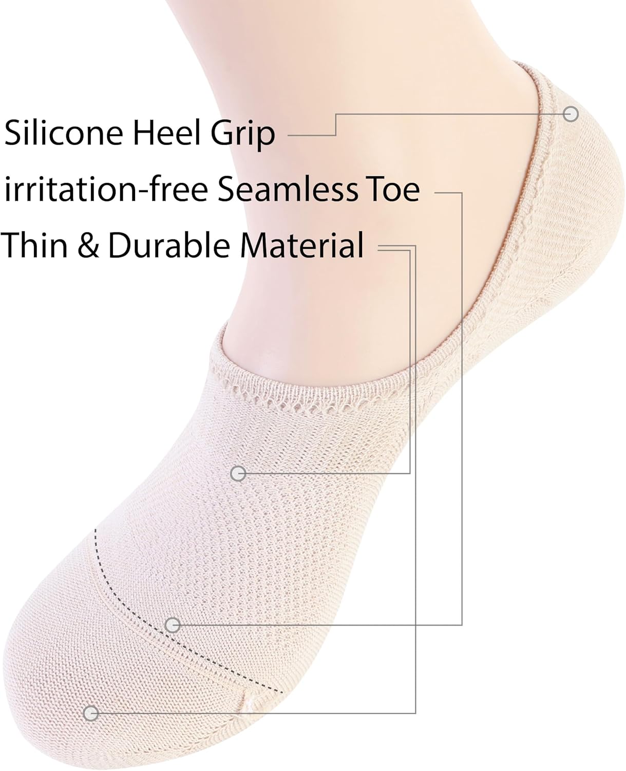Skiennix Pro Mountain No Show Socks - Seamless Wide Toe Box, 6 Pack, Unisex, Size S to XL