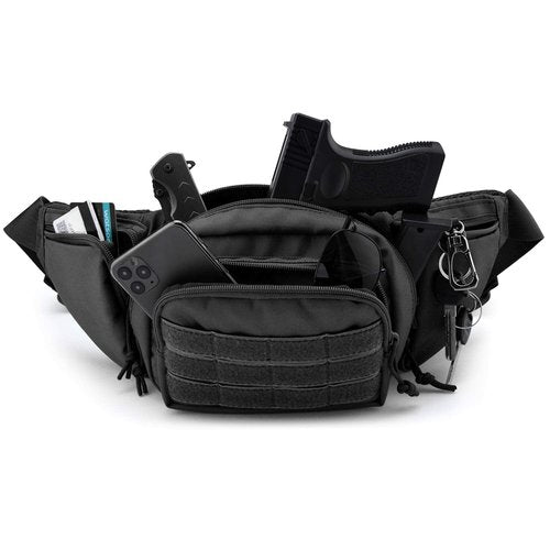 Tactical Fanny Pack Gun Holster for Men, Adjustable Waist Bag Zippered Pockets, Everyday Hip Pouch for Workout Travel Outdoor Running Hunting (Black)