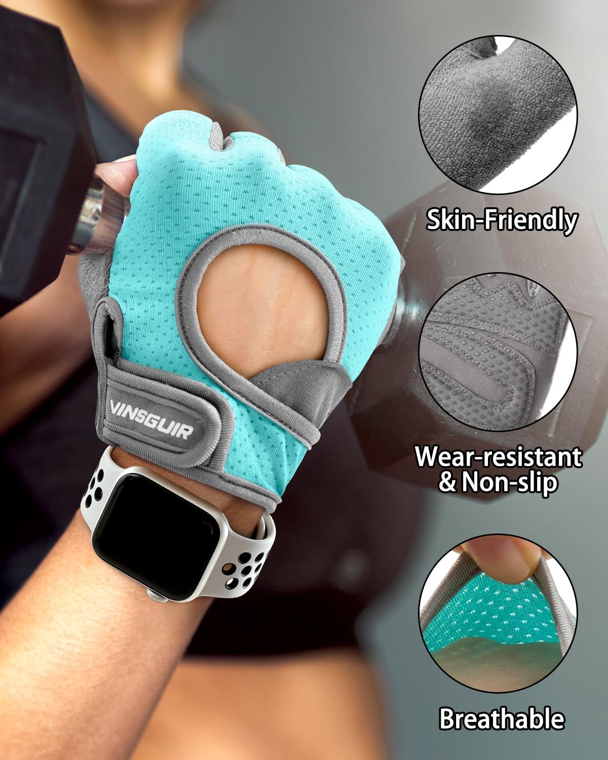 VINSGUIR Workout Gloves - Breathable Weight Lifting Gloves for Gym & Fitness | Excellent Grip & Cushion Pads