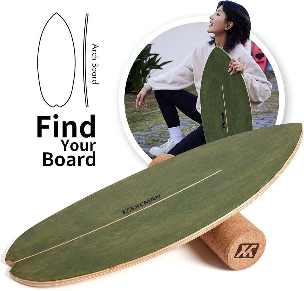 XCMAN Surf Balance Board Trainer - Non-Slip Wooden Stability Trainer for Surfing, Snowboarding & Yoga | Ideal for Adults & Kids