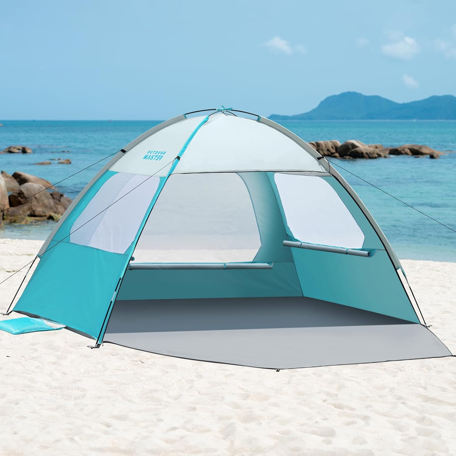OutdoorMaster Beach Tent - Easy Setup Portable Sun Shade Canopy with UPF 50+ UV Protection | Family Size for 3-8 People